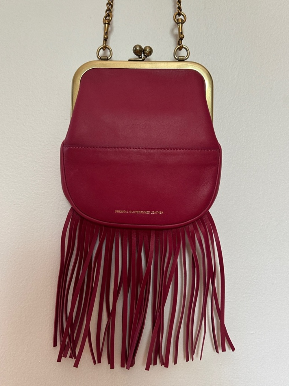Coach Kisslock Fringe Leather Crossbody Bag/Clutch in Deep Berry